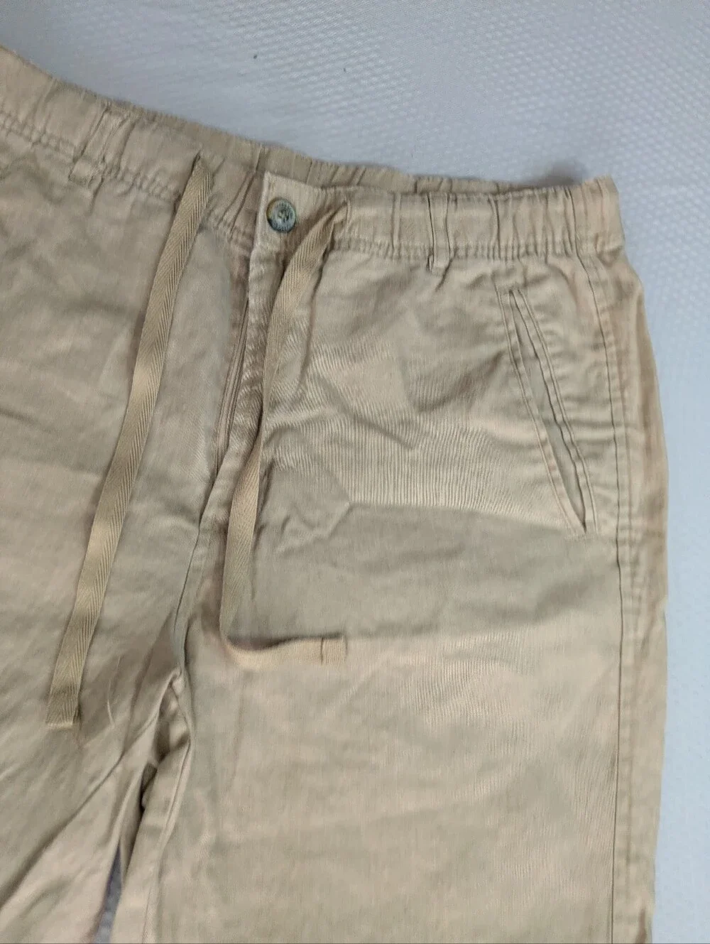 Tasso Elba Mens M 100% Linen Pants 31x27 Beige Oatmeal Straight Leg Trousers